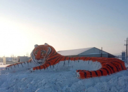 Жители Самарской области слепили из снега огромного тигра